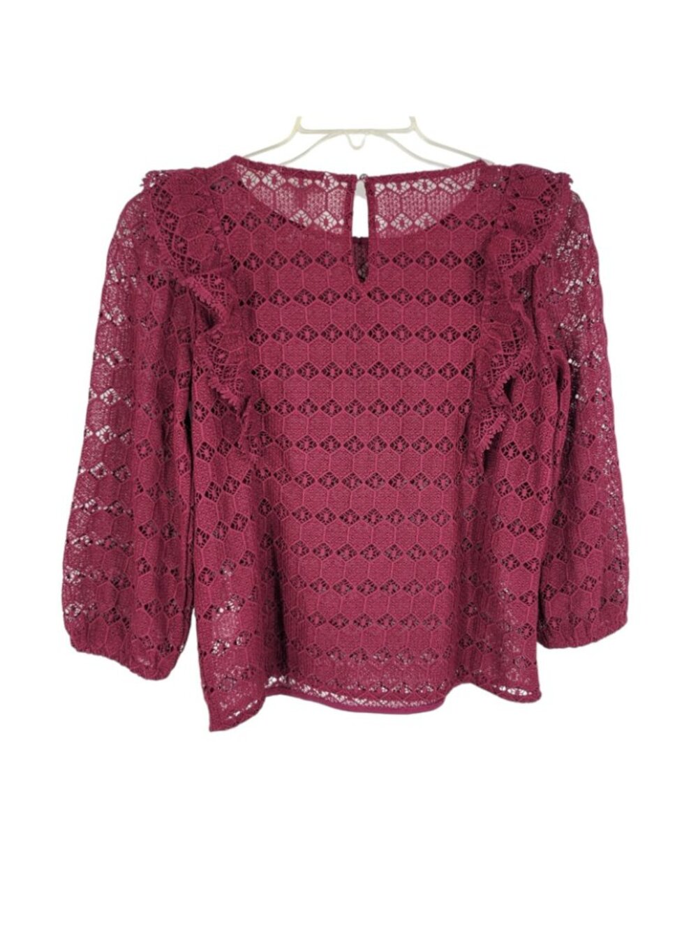 Garnet Hill Size 2 Burgundy Lace Blouse Ruffle Romantic Boho sheer No lining - Picture 5 of 5